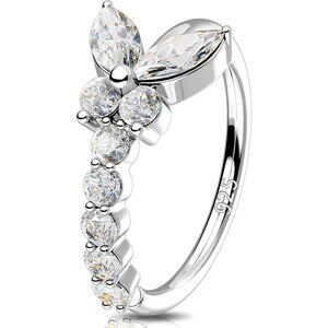 Sterling Silver Butterfly Nose Hoop Ring 8mm with Clear CZ for Women